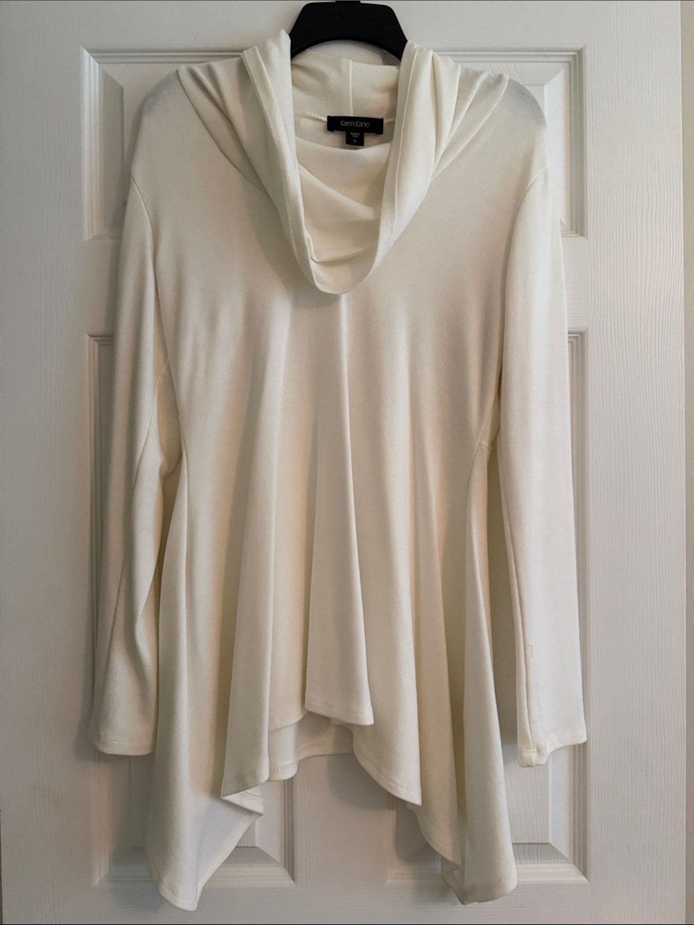 Karen Kane Cream Draped Cowl Neck Swing Sweater